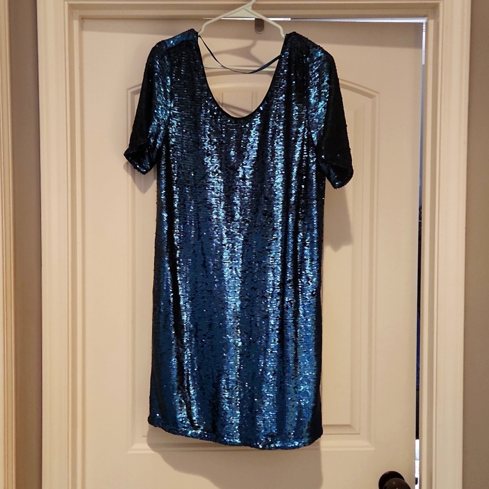 Teal Sequin Mini Dress